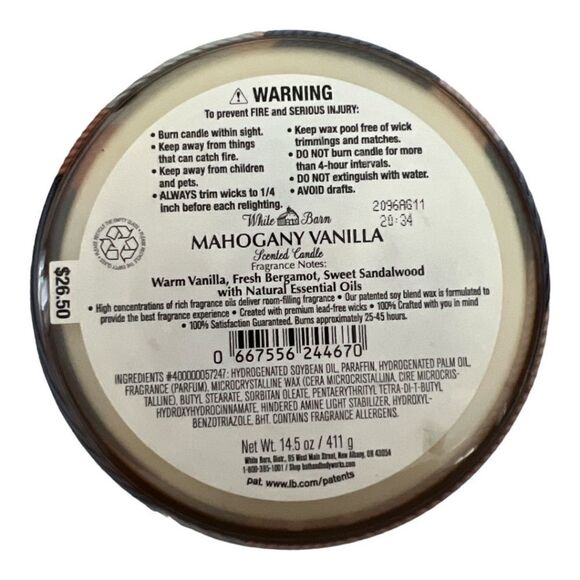 🆕 White Barn 3 Wick Candle Mahogany Vanilla - Picture 3 of 3
